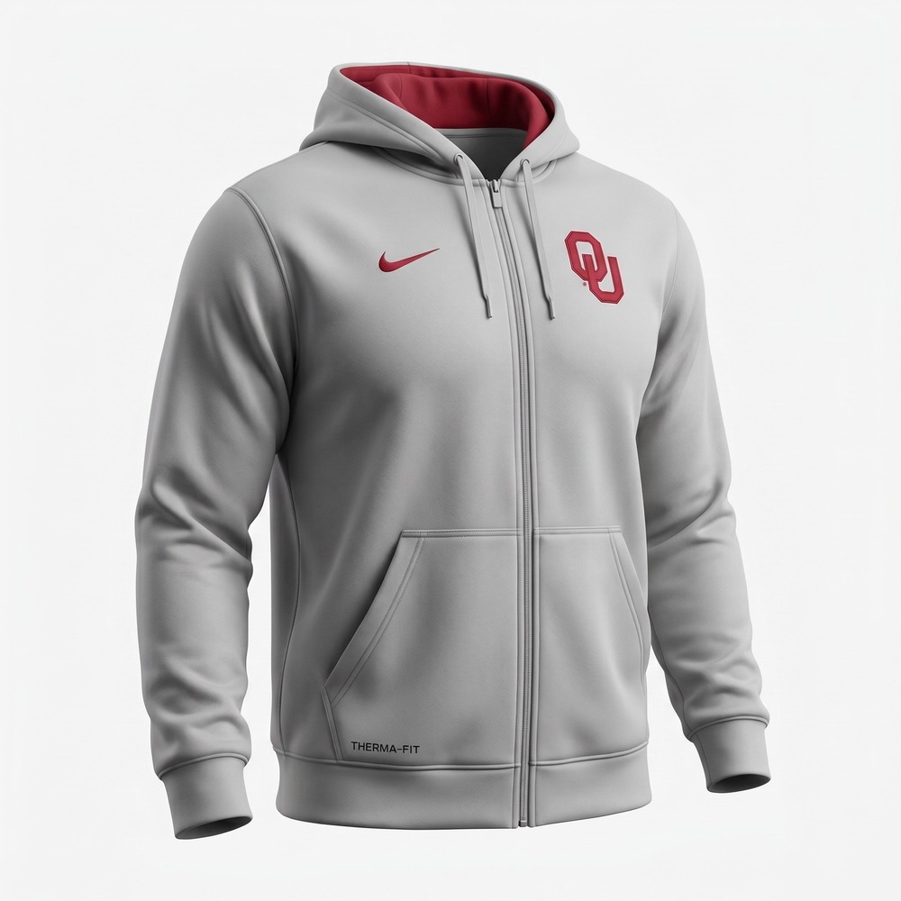 Nike Oklahoma Sooners Therma-FIT Full Zip Hoodie Mens XL Grey OU 27897X-OK4 - Picture 1 of 9